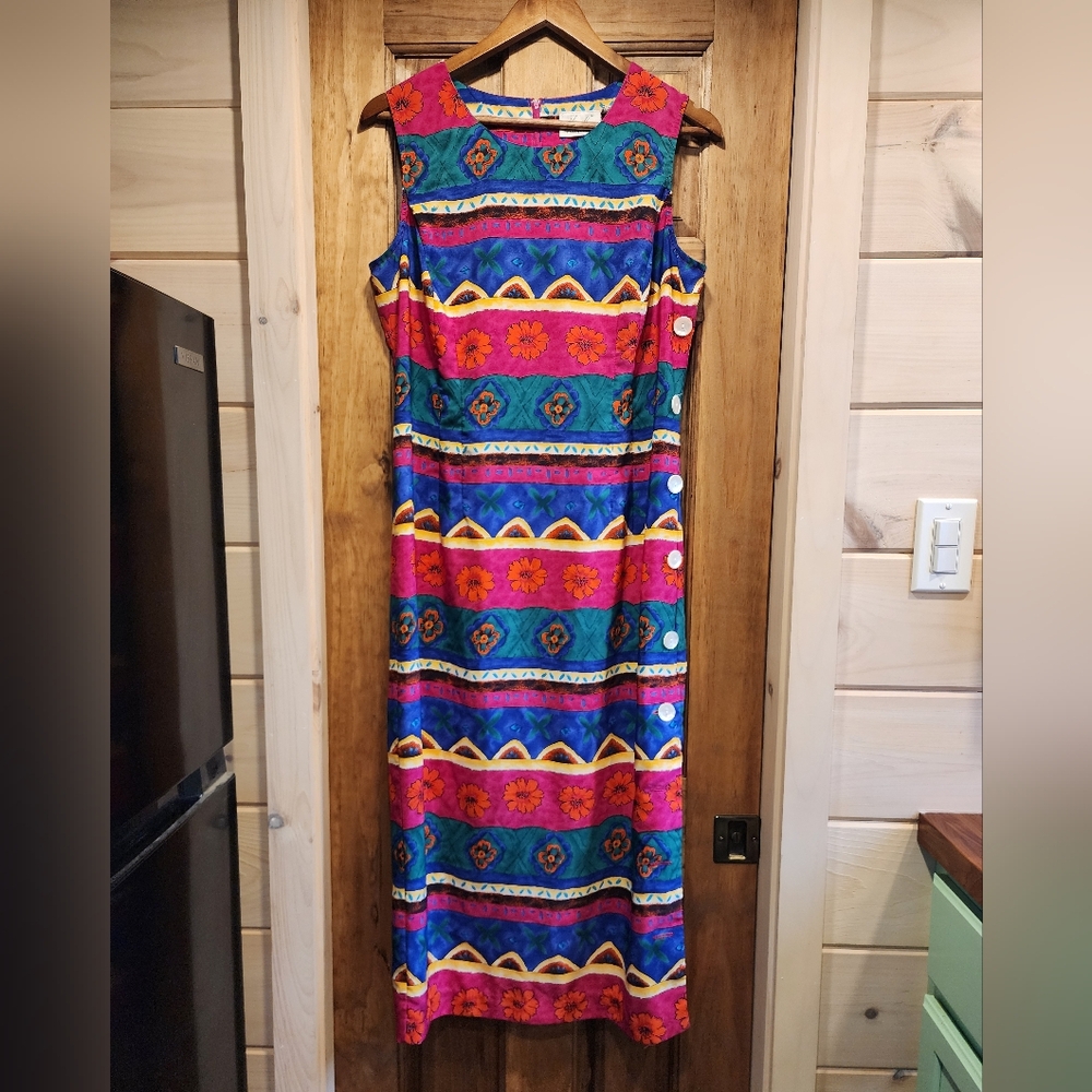 Vintage 90s Kathie Lee Collection Tropical Geometric Dress